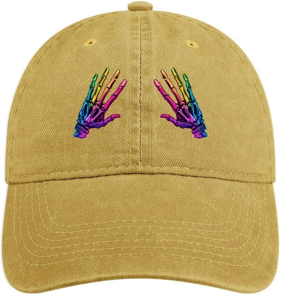 Rainbow Skeleton Hands Print Baseball Cap Unisex Adjustable Cotton Sun Hat Outdoor Golf Cap