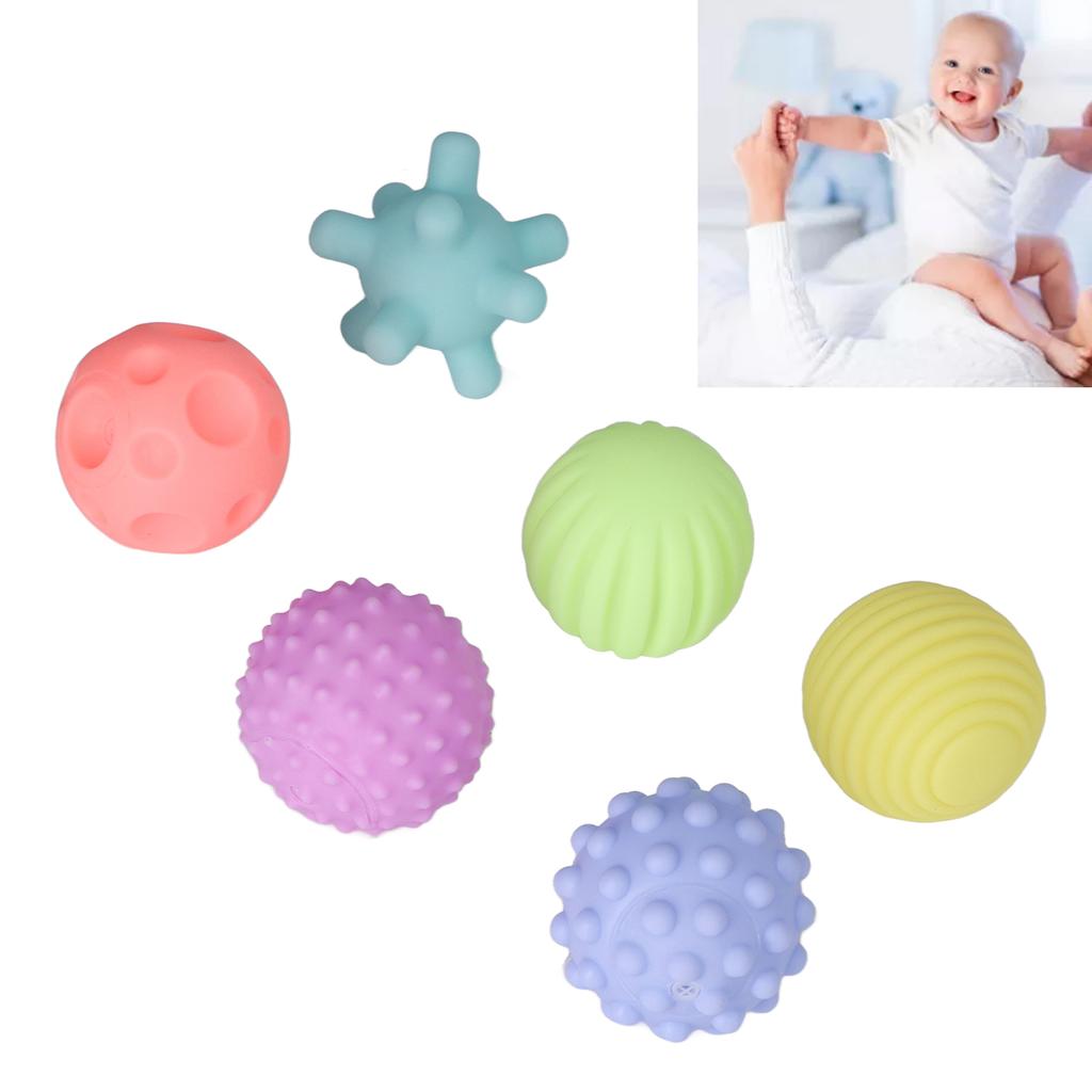 6pcs Baby Textured Set Infant Funny Soft Elastic Multicolor Squeezing Sensory Toy for Home