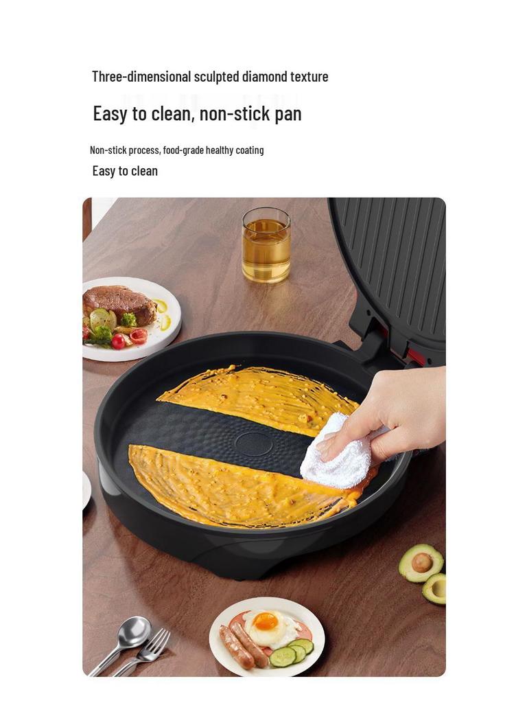 Electric Double-Sided Griddle: Enlarged Crepe & Pancake Maker with Deep Baking Tray.
