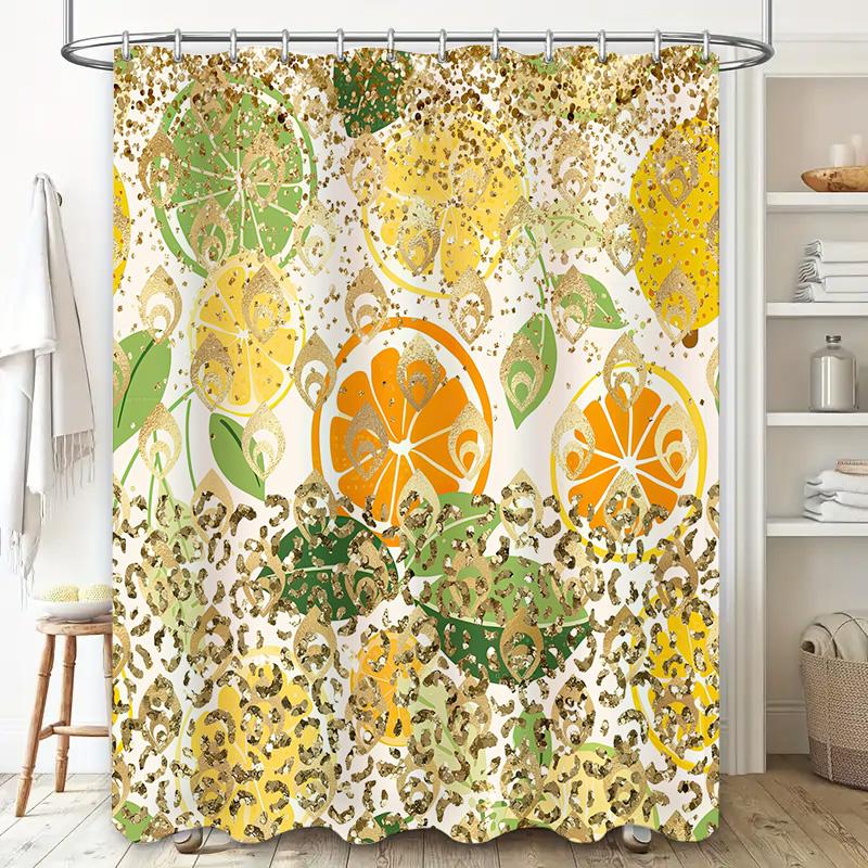 Modern Decor Shower Curtain Lemon Orange Leopard Print with Gold Confetti Bath Room Decor Waterproof Fabric for Bathroom Accesso