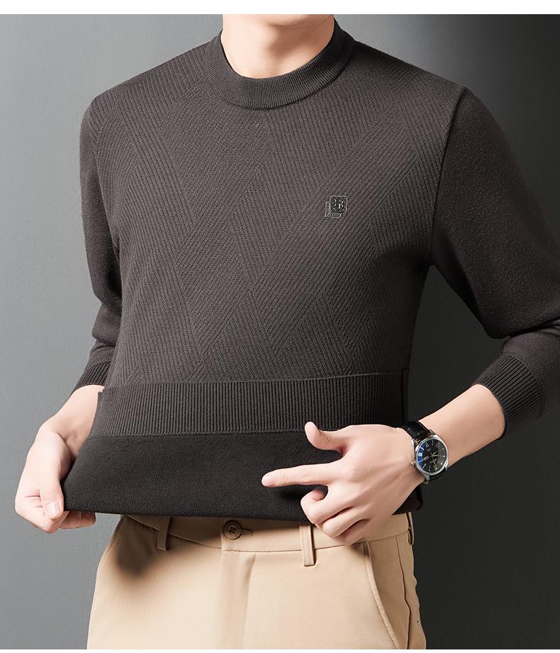 Men's Solid Color Half-High Collar Fleece Knit Sweater - Warm, Casual Base Layer Shirt