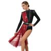 S-3XL Women Lyrical Dance Rhinestone Bodysuit Metallic Shiny Drape Long Sleeve Tassel Shoulder Boards Back Cutout Asymmetrical Leotard Jumpsuit