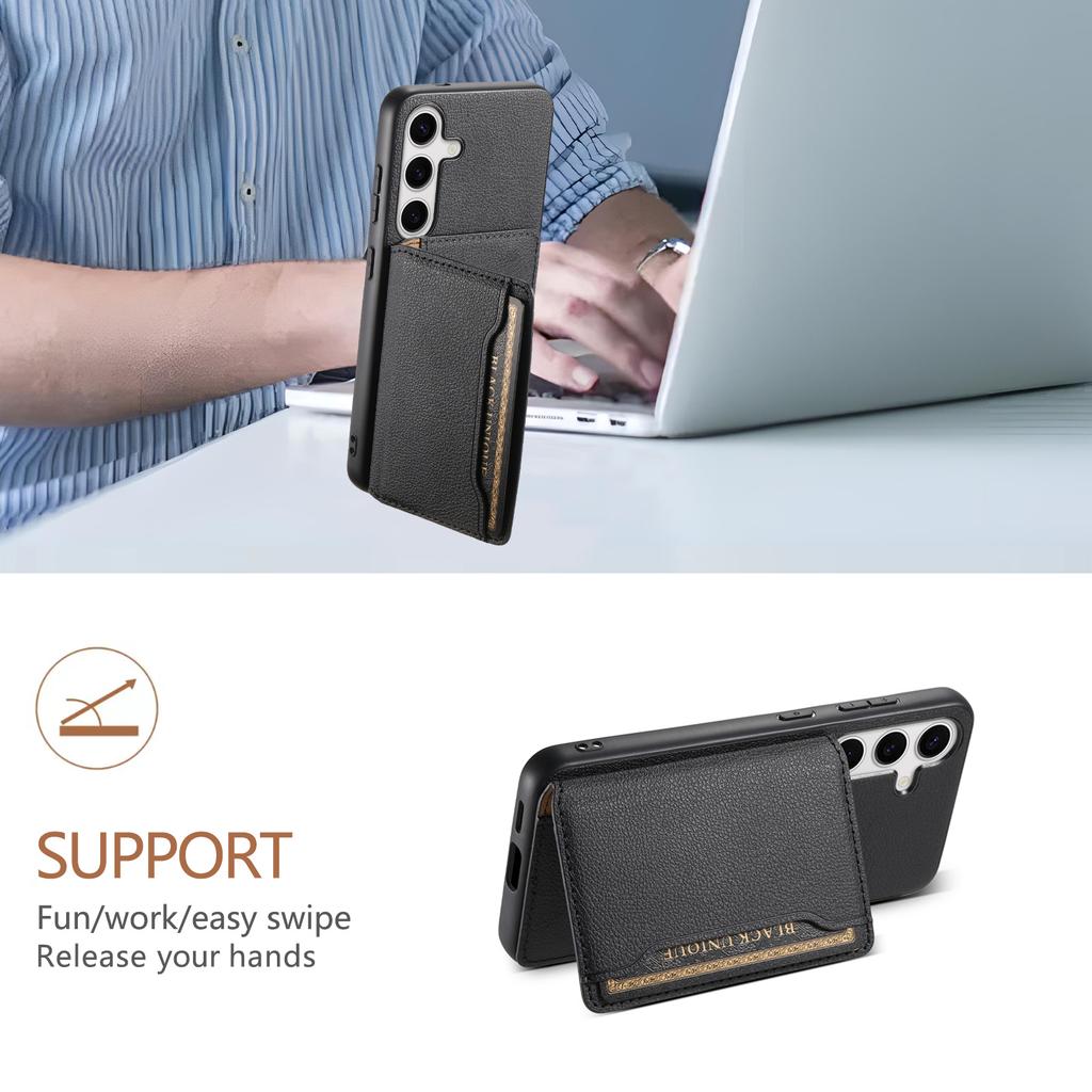 For Samsung Galaxy S25 Case with Card Slots Kickstand Calf Texture Leather Phone Back Cover