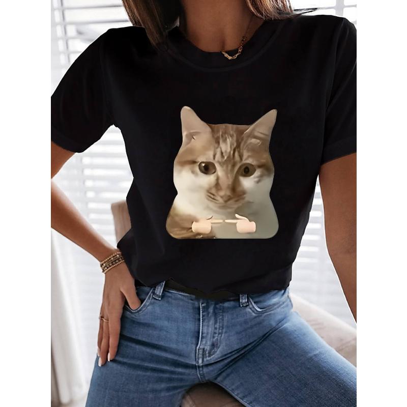 Женская дышащая полиэстеровая футболка с коротким рукавом, свободного кроя, легкая в уходе, повседневная летняя блузка XXL чёрный