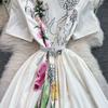 2026 New Summer Women Floral Print Short Sleeve Midi Long Elegant Gorgeous Bridesmaid Cocktail Party Dress with Round Neck