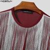 INCERUN Men Round Neck Front Tassel Patchwork Long Sleeve Casual Crop Tops T-shirts