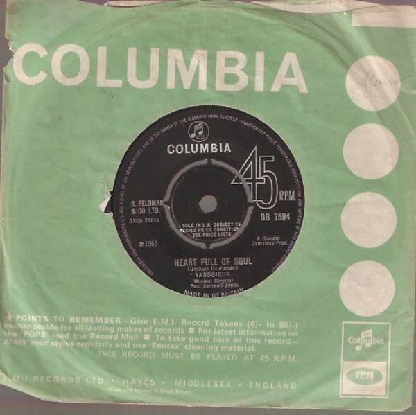 7inch Record YARDBIRDS - Heart Full Of Soul / Steeled Blues DB7594 Columbia 1965 UK Rock Used