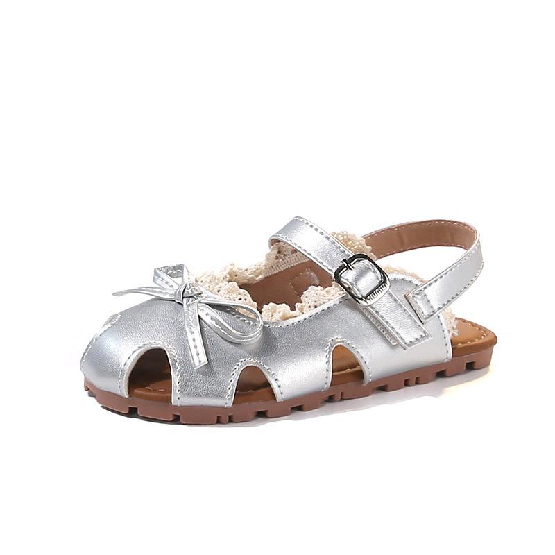 Summer New Style Girls' Sandals, Lace Bow Princess Sandals for Little Girls, Soft Sole Closed-toe Beach Shoes