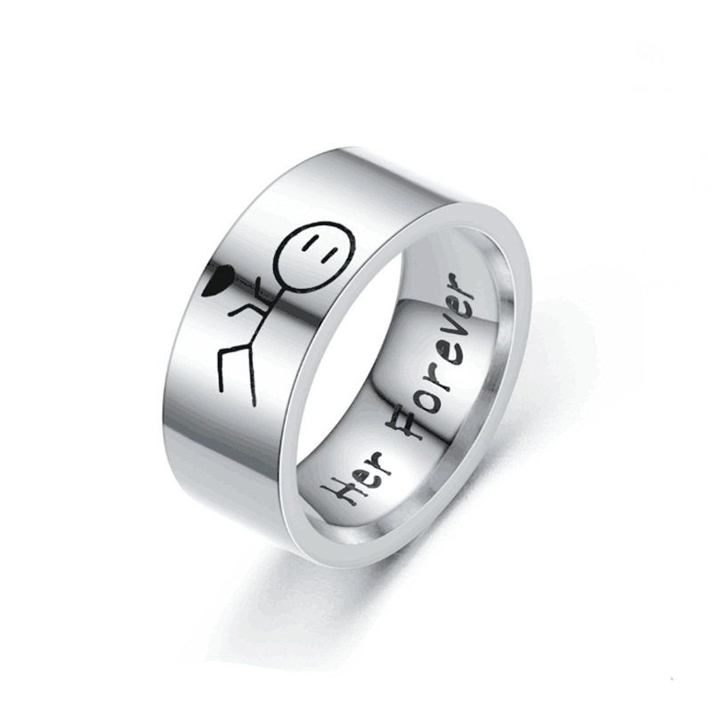 Cross-Border Hot Sale Titanium Steel Ring Fashion Hip Hop Style Ring Pair for Couple Stainless Steel Men Ring Jewelry Silver Her Forever [No. 10]