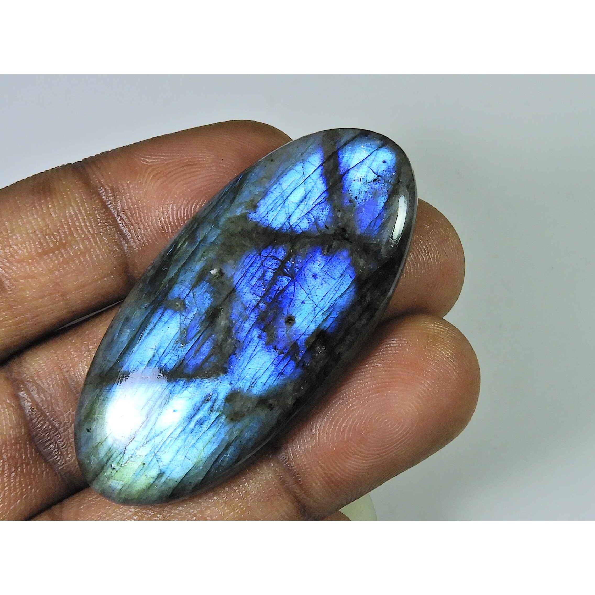 

95Cts. Natural Labradorite Oval Crystal Cabochon loose Gemstone 25X52MM SK-1991
