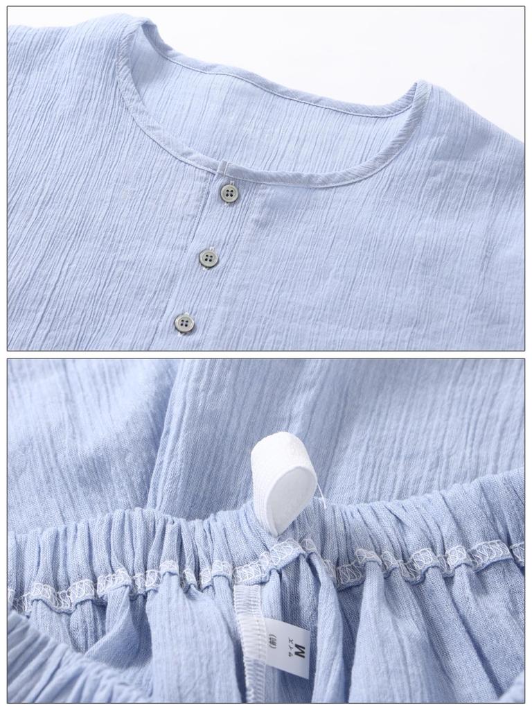 PAJAMA FAMILY Kaitak Family SUIMIN CARE Cotton Willow Pajamas with Henley and Sizes and LL Sax Men's Japanese-Made 100% Neck, Spring, Summer, Fall, M,