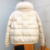 Women Winter Fox Fur Collar White Duck Down Jacket Ladies Short Warm Puffer Coat Female Loose Vintage Parka Outerwear