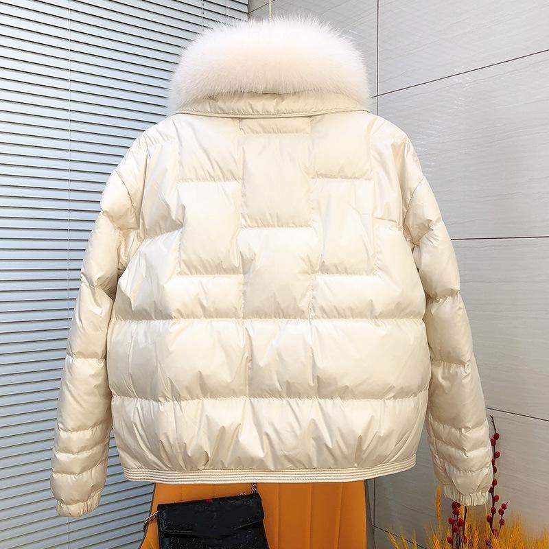 Women Winter Fox Fur Collar White Duck Down Jacket Ladies Short Warm Puffer Coat Female Loose Vintage Parka Outerwear