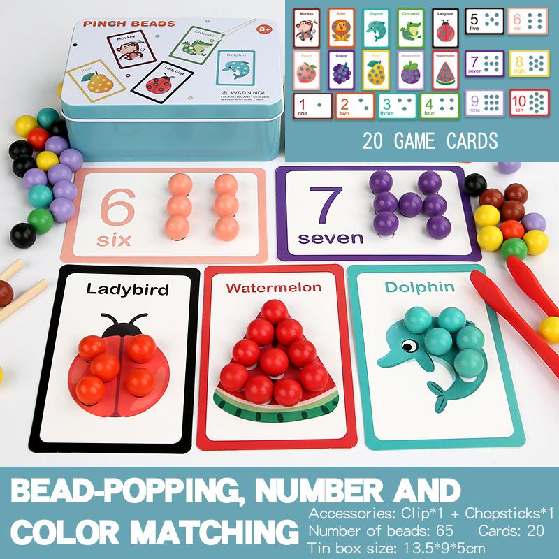 

Деревянная игра на сопоставление чисел с прищепками и бусинами, когнитивная игра с числами и бусинами, с карточками с мультяшными героями, развивающая игрушка Монтессори для детей