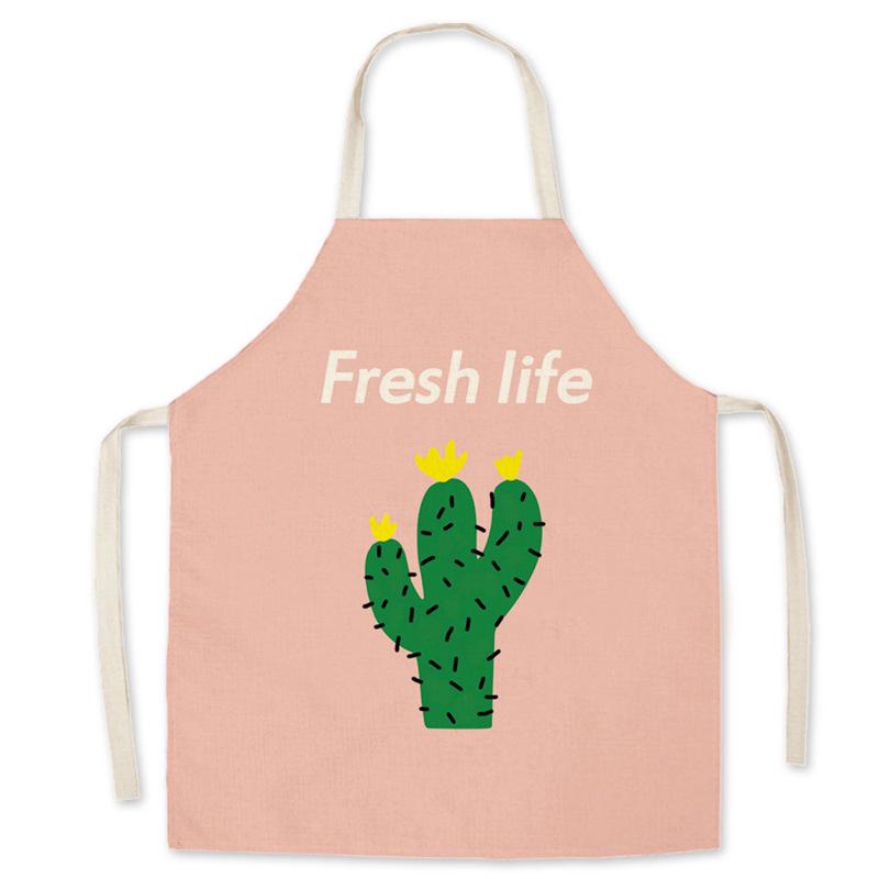 Cactus Print Parent-Child Hemp Apron Set - Sleeveless Home Cleaning Waist Apron for Adults and Kids