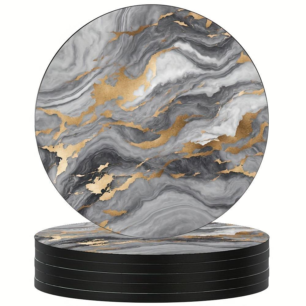 6pcs 4 Inch Drink Coasters Set Marble Veining Absorbent Coasters For Cold Drinks Wine Mugs Cups