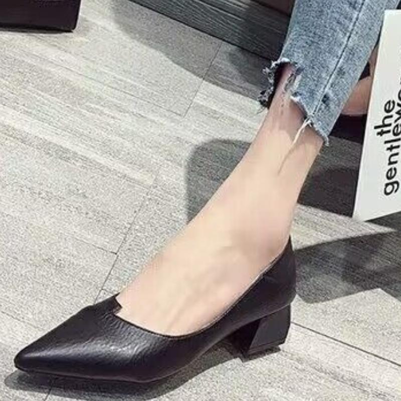 Zapatos de tacón medio puntiagudos para mujer Zapatos de boca poco profunda de una sola pieza Moda femenina Zapatos de tacón alto para mujer