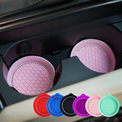 New Non-slip Water Cup Pad Car Coaster Diamond Rhinestone Bling Decoration Anti-skid Rubber Cup Bottle Mat Accessories