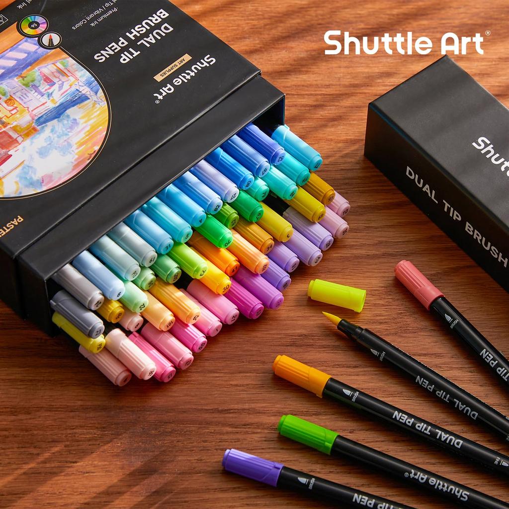 Shuttle Art Art Marker Brush Pastel Brush and Fine Twin for Homework Pens, Tip, Colors, 56-Color Set, Water-Based, Tip, Markers, Water-Resistant,