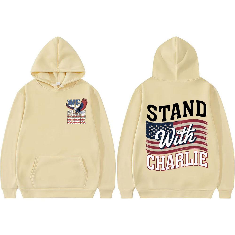 Stand with Charlie Kirk Double Sided Graphic Hoodie Men Women Clothing Vintage Oversized Hoodies Comfort Long Sleeve Sweatshirts