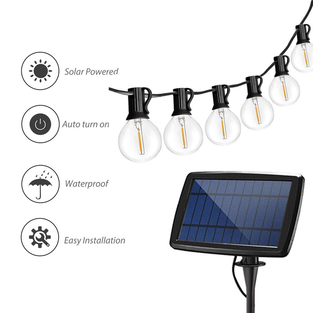 10 LED Solar String Lights Warm White Weatherproof Hanging Bulbs Garden Patio Light Backyard