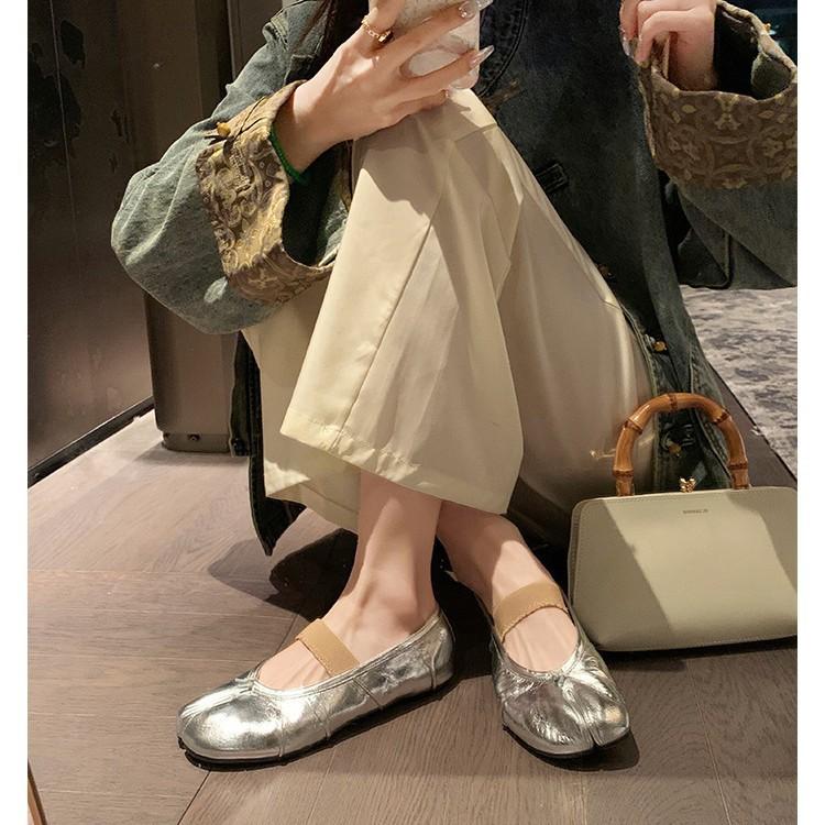 Sheepskin version~ Genuine leather one-word with soft-soled split-toed shoes women's autumn pig's trotters Mary Jane single shoes flat-soled small lea