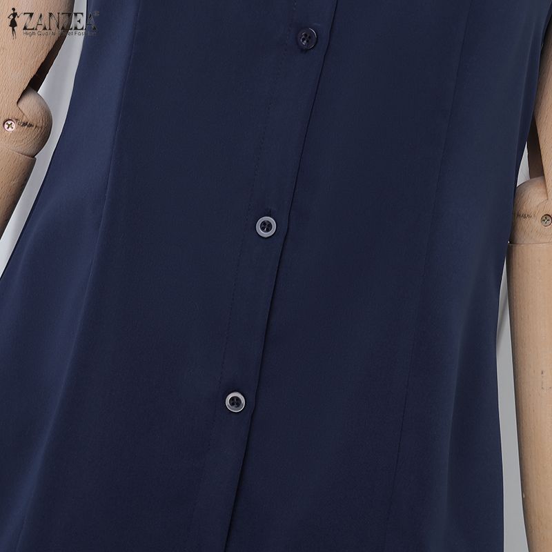 ZANZEA Women Casual Turn Down Collar Short Sleeve Dress