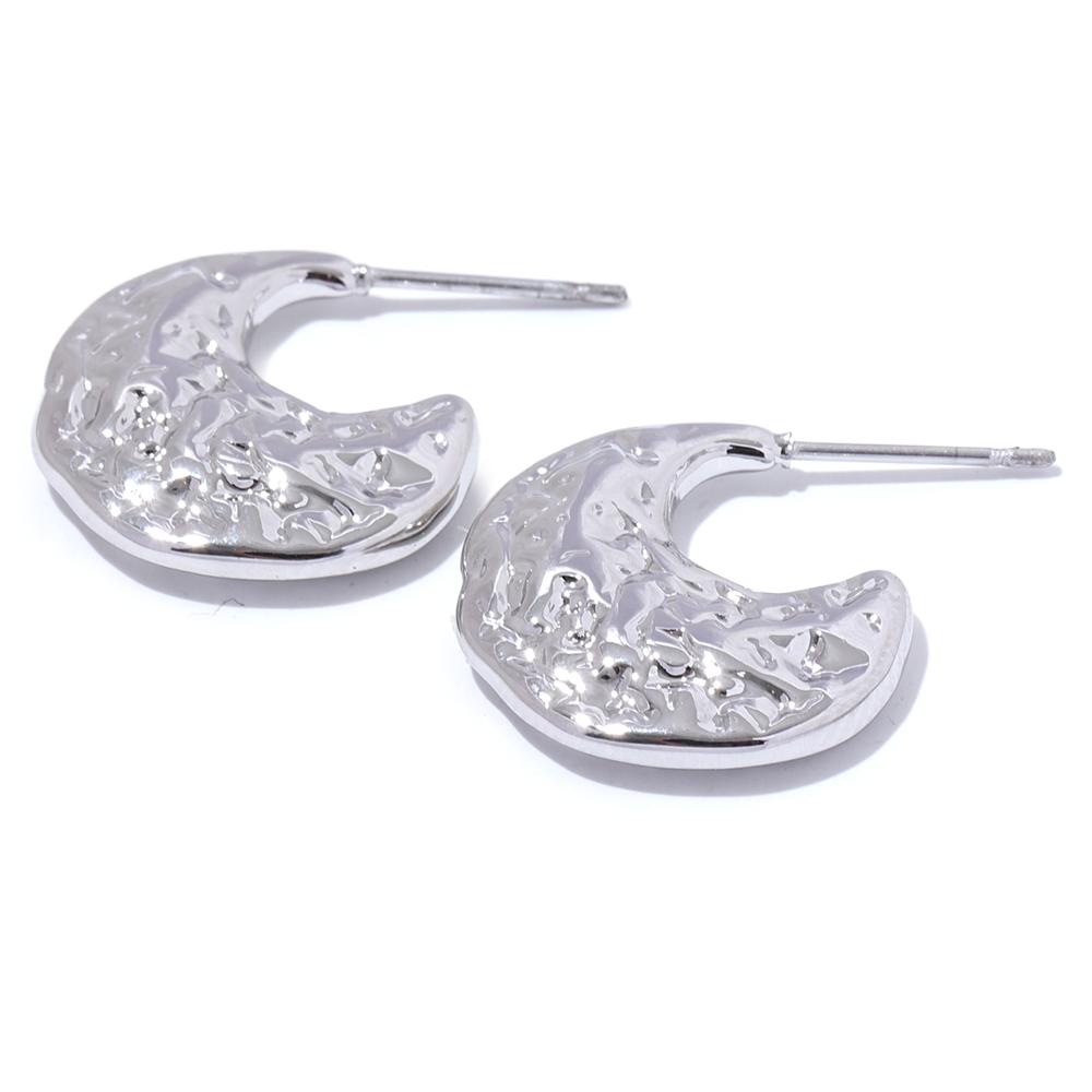 

Yhpup Vintage Hammer Stainless Steel Metal Geometric Waterproof Earrings Fashion Texture Moon Stylish Charm Jewelry for Women