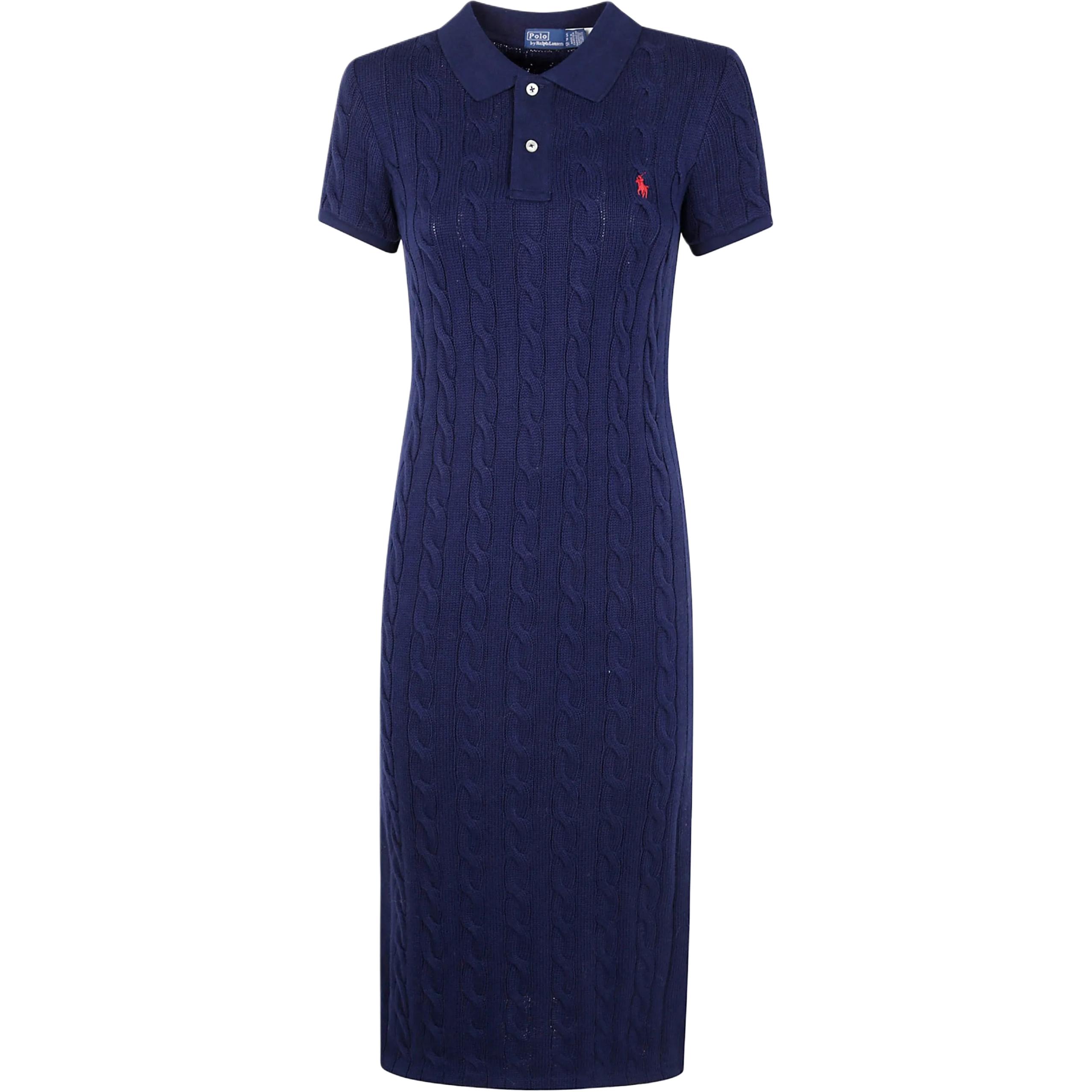 

Polo Ralph Lauren Solid Color Polo Collar Midi Short Sleeve Dress Women dresses Navy-Blue 211952606-003 M