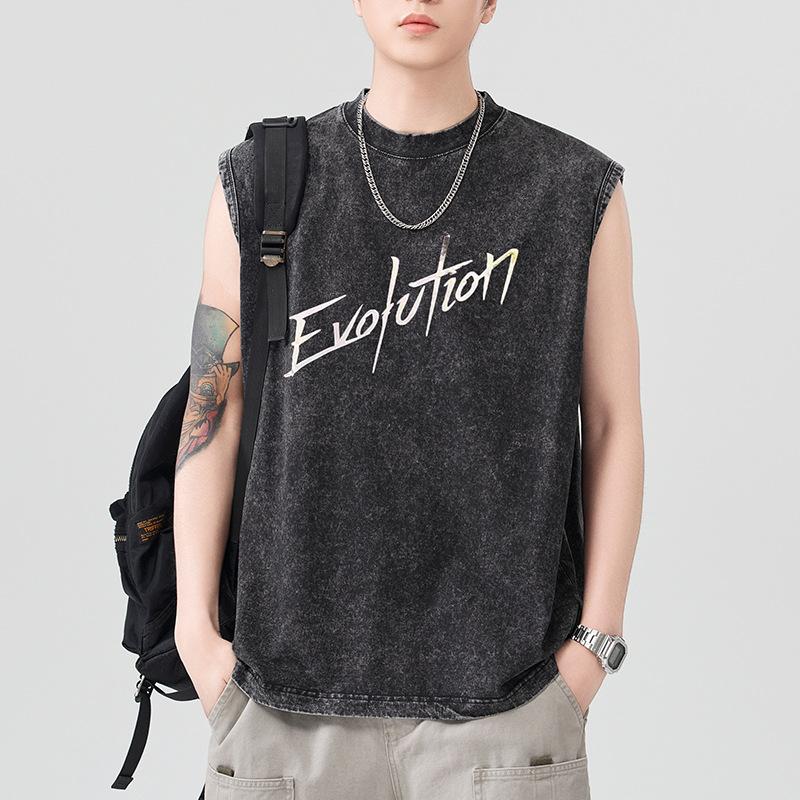 

Новый мужской жилет без рукавов из тяжелого чистого хлопка 230 г с принтом, однотонный, с широкими плечами, спортивный 2XL