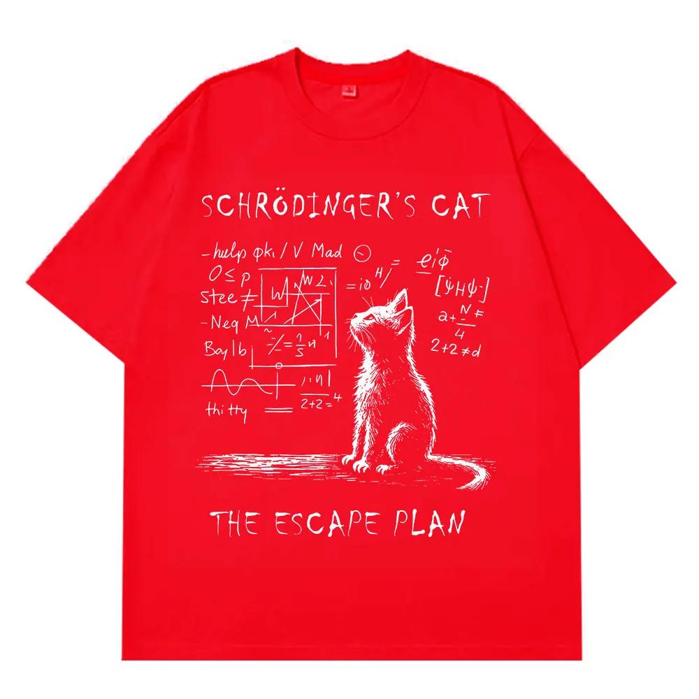 Pánské fyzika kvantová mechanika kočka kreativní potisk krátký rukáv 100% čistá bavlna tričko, street casual volné oblečení