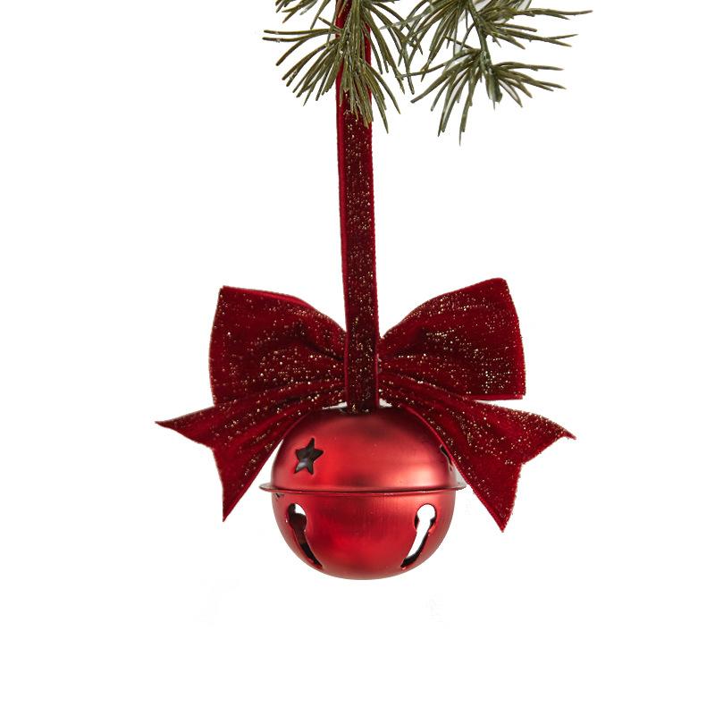 Christmas Creative Ornaments for Christmas Tree, Bow-shaped Ironwork Circular Bell Pendant, Festive Scene Decoration