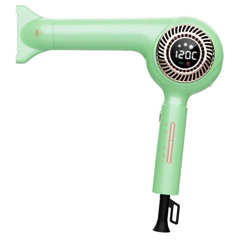 

Мотор переменного тока мощностью 1600 Вт, инструмент для укладки волос, ЖК-дисплей, фен с отрицательными ионами, 5 режимов нагрева/3 скорости/холодный режим US Plug зелёный