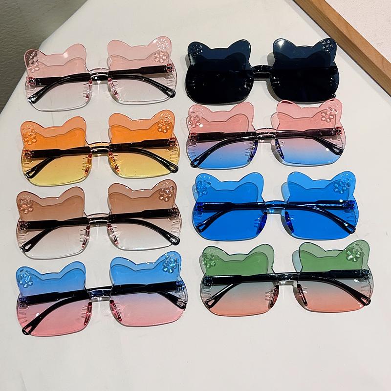 Cute Kitten Shaped Sunglasses for Children New Rimless Multi-color Decor Shades Trendy Design Gradient Kids Sun Glasses