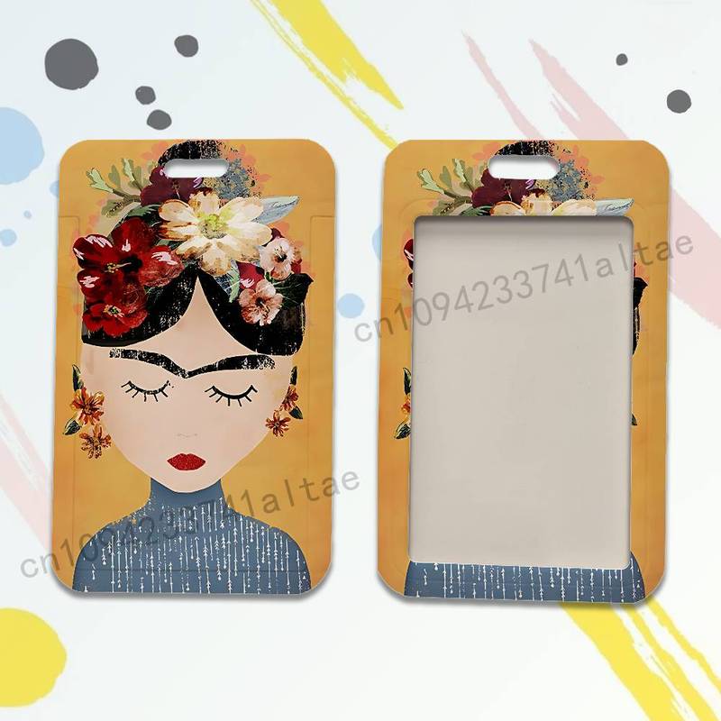 F-Frida K-Kahlos Artist Card Holder Durable With Carabiner Name Tag Vertical ID Badge Holders Credentials Protection