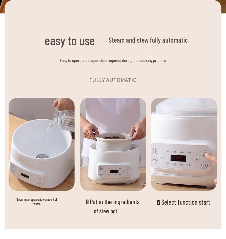 3L Multi-Function Electric Ceramic Stew Pot with Timer for Healthy Cooking