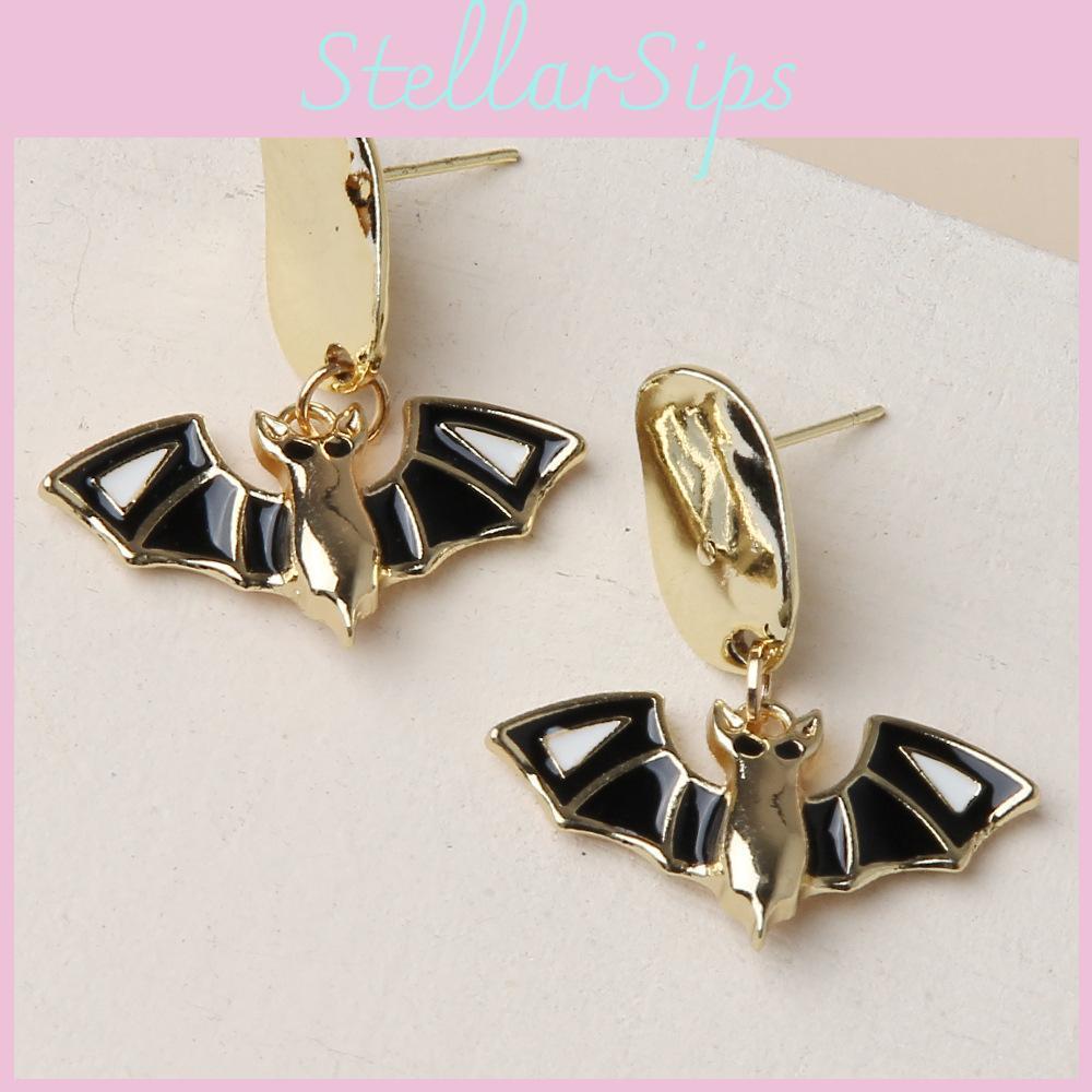 Halloween Bat Pendant Earrings With Electroplated Finish For Female Party Accessories