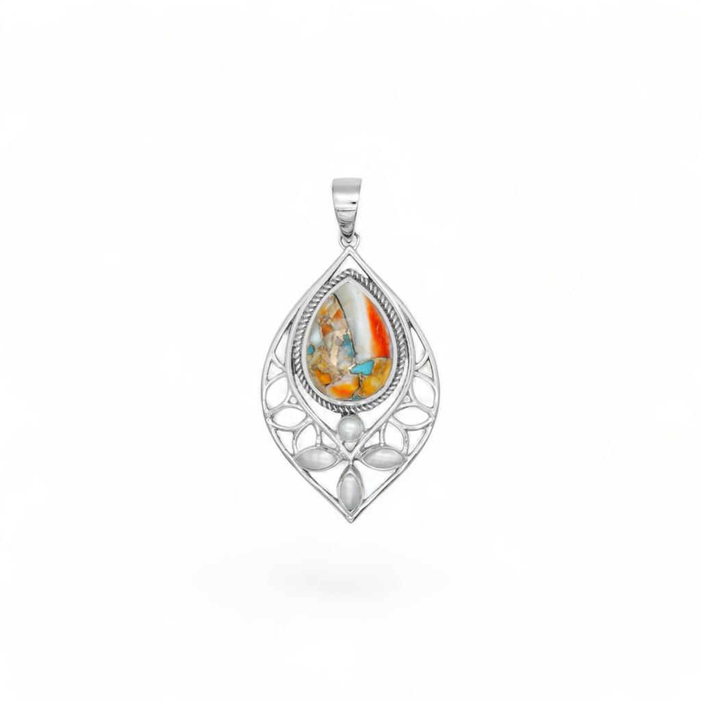 Oyster Turquoise & Pearl Pendant: 925 Sterling Silver Jewelry