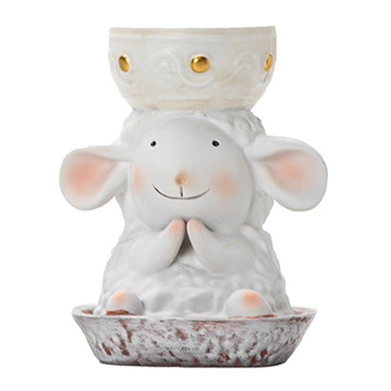 Handcrafted Cartoon Sheep Candle Holder Resins Lamb Tealight Stand Holiday Centerpieces Candlestick For Mantels Decors