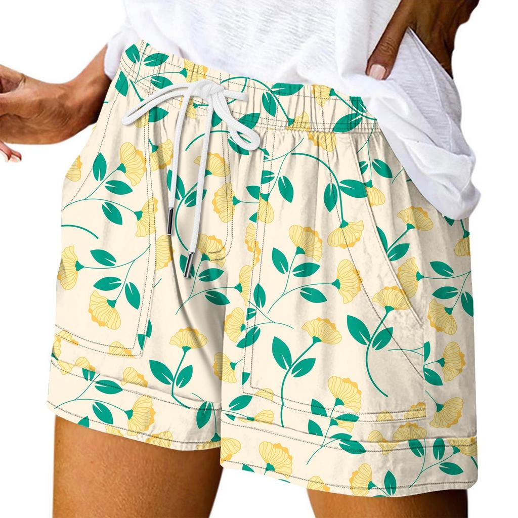 Damen Casual Sommer Elastische Strandshorts Print Casual Shorts