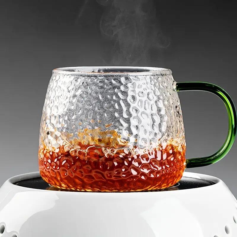 1pc 400ml Hammer Grain Coffee Tumbler Heat Resistant Glass Cup Teacup with Handle Home Office Breakfast Juice Milk Mug Drinkware