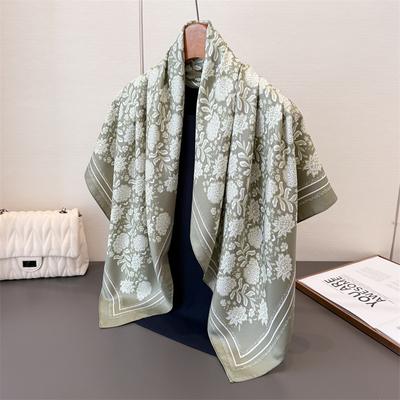 Autumn Must-Have Imitation Silk Large Square Scarf Retro Flower Printing Professional Versatile Shawl Diagonal Silk Pattern Scarf Headscarf Women