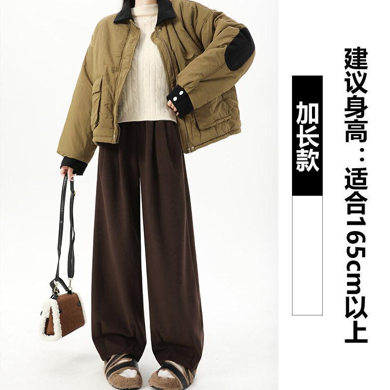 

Coffee wide-leg pants women s autumn and winter velvet Yamamoto style high waist and thin European cotton velvet floor pants casual pants women XL (refer to 125-70kg)