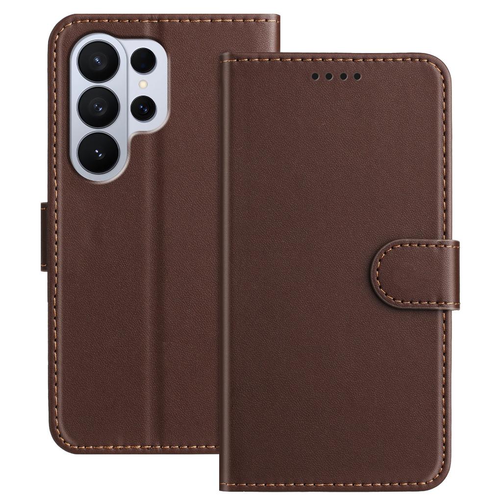 For Samsung Galaxy S26 Ultra Leather Case Wallet Stand Solid Color Anti Drop Phone Cover