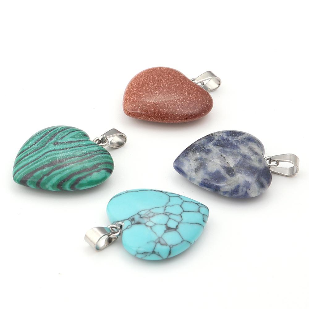 1Pc 22x20mm Love Heart Charms Natural Stone Pendants Crystal Amethyst Charms For Jewelry Making DIY Necklace Bracelet Earrings