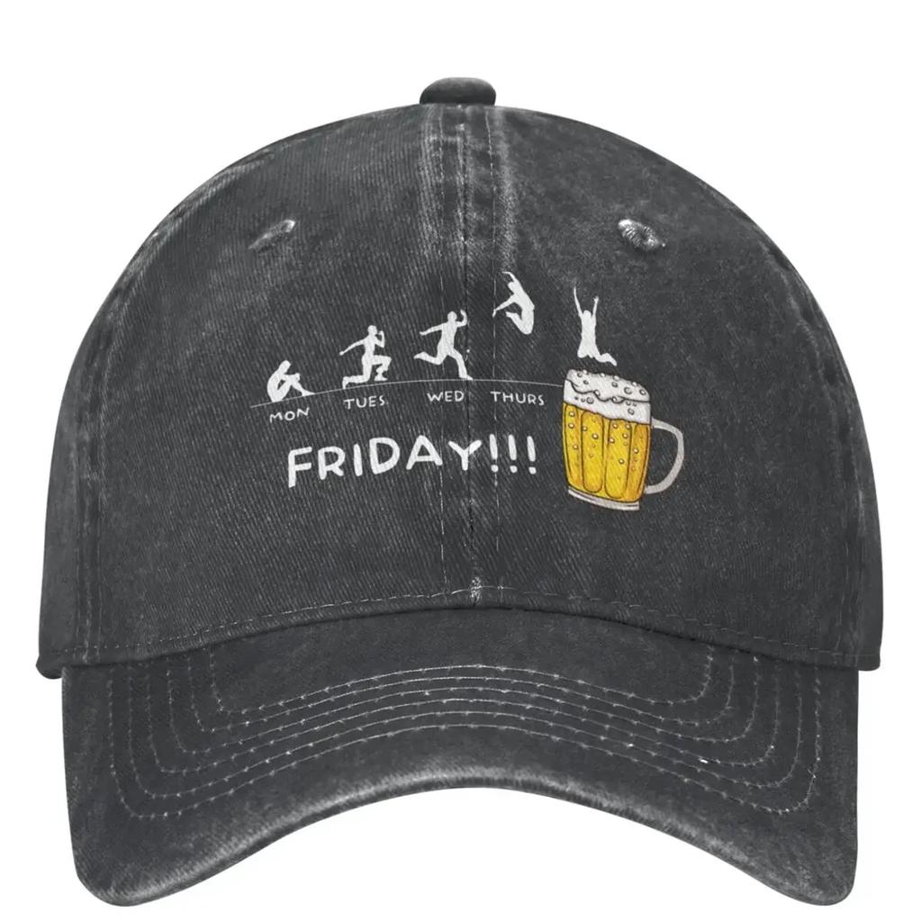 Friday Beer Print Funny Graphic Washed Baseball Cap Trendy Trucker Hat Summer Couple Women Outdoor Sun Sunshade Snapback Cap