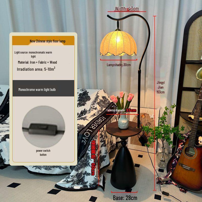 American Retro Floor Lamp with Display Shelf - Living Room Decor & Bedside Table Lamp