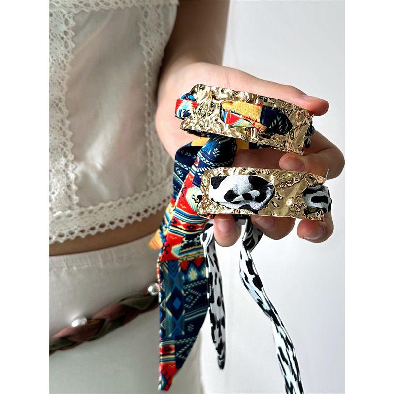 Retro Y2g Sexy Style Leopard Print Ribbon Metal Bracelet Female Niche Style Fashion Style Personalized Fashionable All-Match Bracelet Fashion