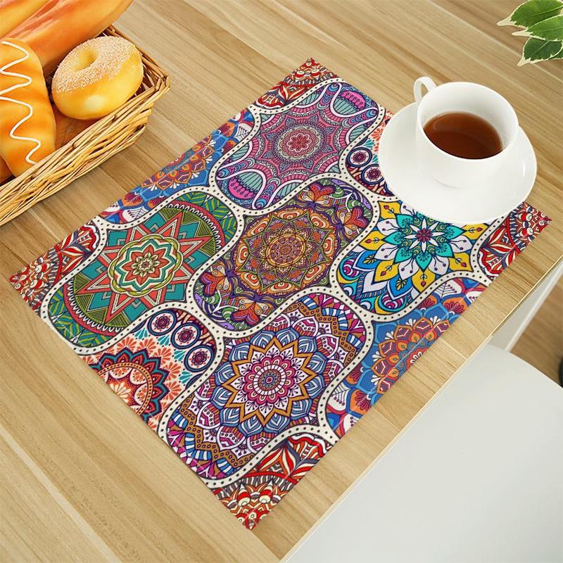 

Ethnic Pattern Print Boho Linen Dining Table Mats Alphabet Kitchen Placemat 30X45cm Coasters Pads Bowl Cup Mat 2pcs 30x45cm