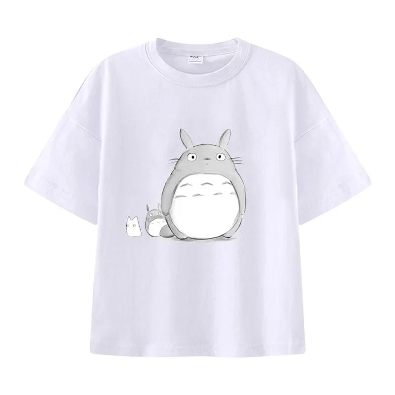 T-shirt estiva per bambini con stampa cartone animato Hayao Miyazaki Totoro, manica corta, moda di strada, abbigliamento per bambine, maglietta top per bambini carina e divertente